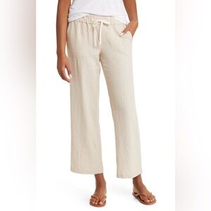 Caslon Linen Blend Pants Sz XS Stripe Beige Lightweight Pocket Drawstring Spring